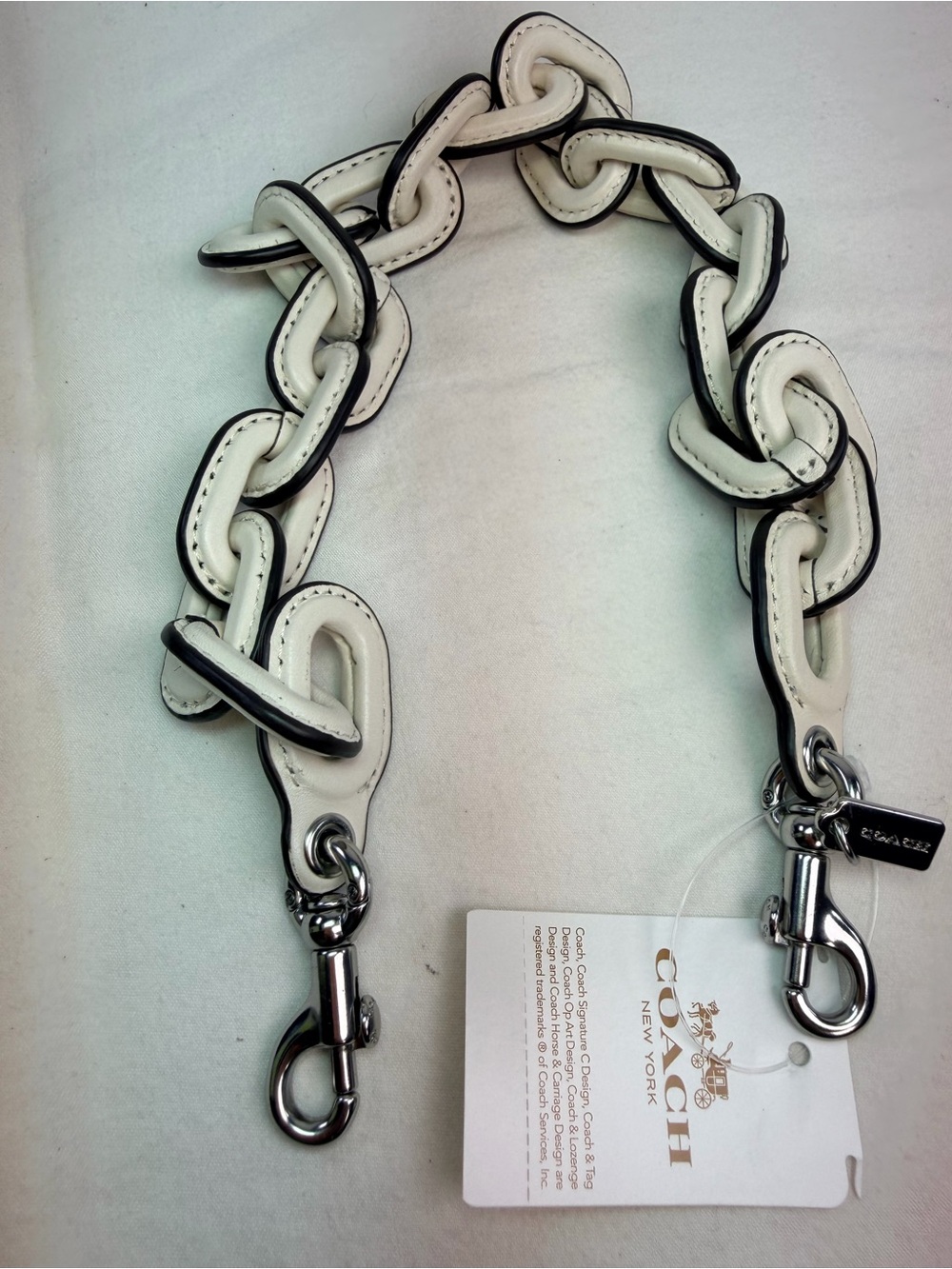 COACH White Leather Chain Strap with Silver Hardware CA088